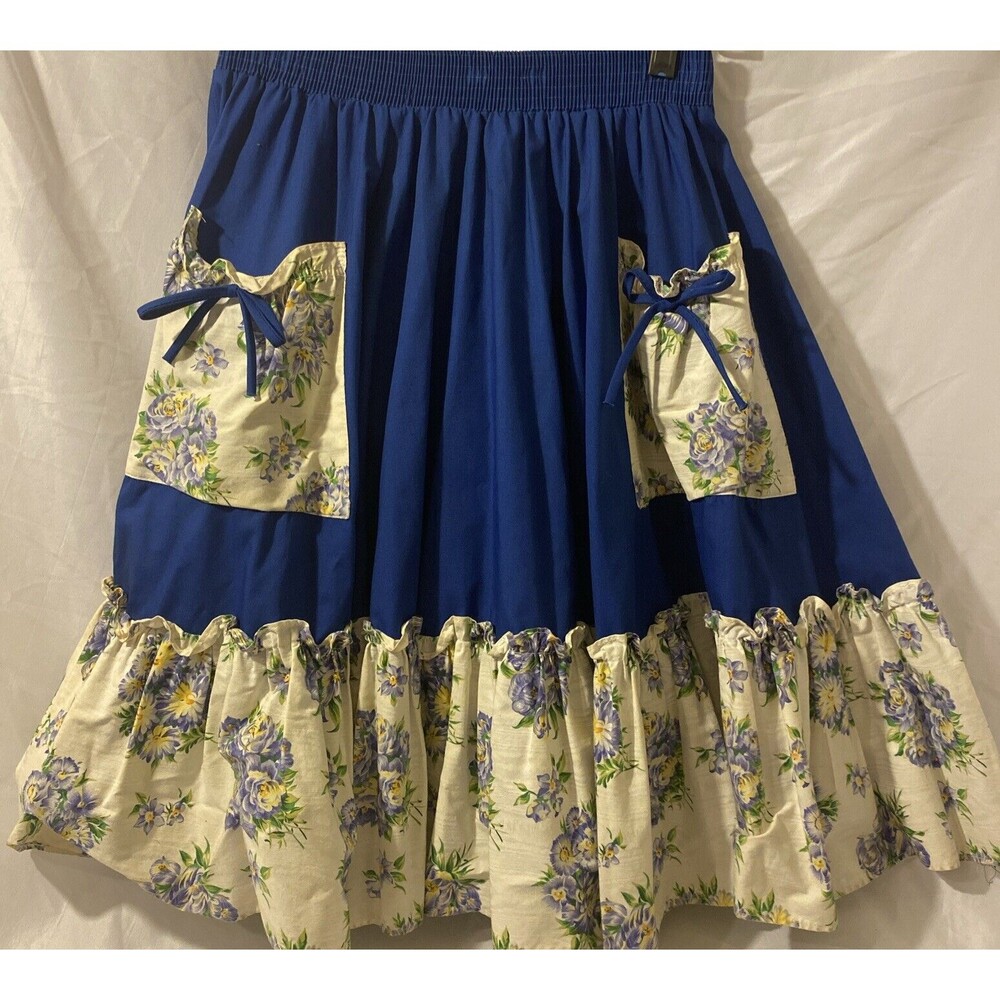 Vintage Square Dance Skirt festival Bohemian floral blue cottagecore western